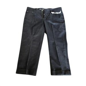 Womens Dark Indigo Cuffed Straight Leg Creased Denim Pants Blue